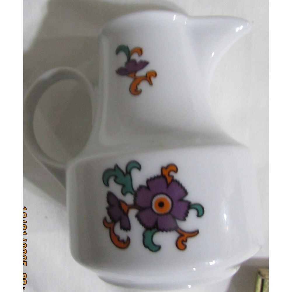 Vintage 1970's GDR coffee tea creamer Henneberg porcelain gold trim floral